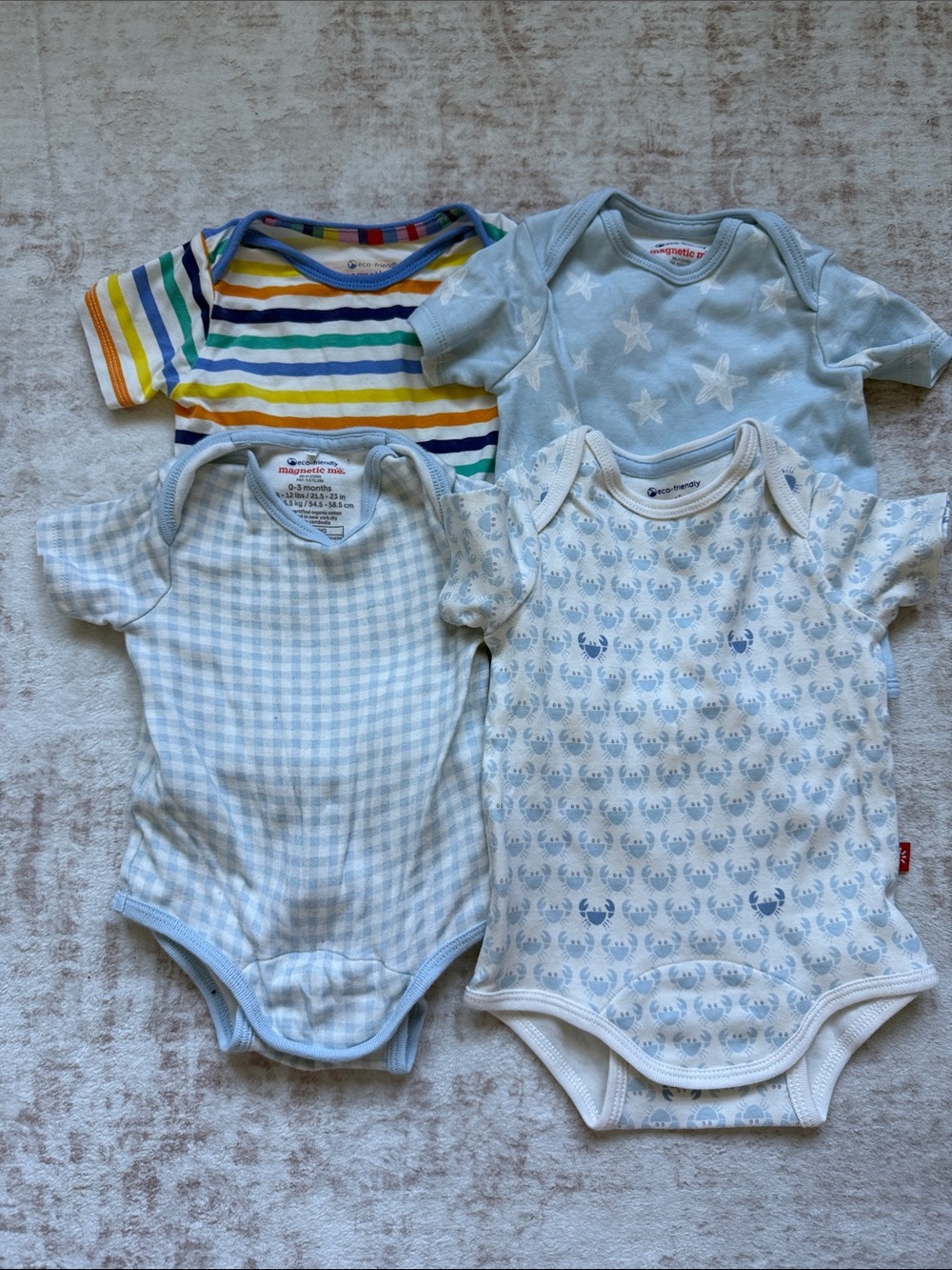 Magnetic Me Light Blue & Multi-Stripe Baby Bodysuit Set of 4
